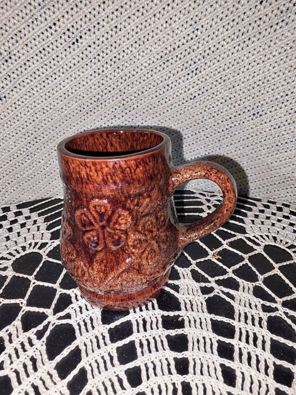Handcrafted Brown Floral Ceramic Mug